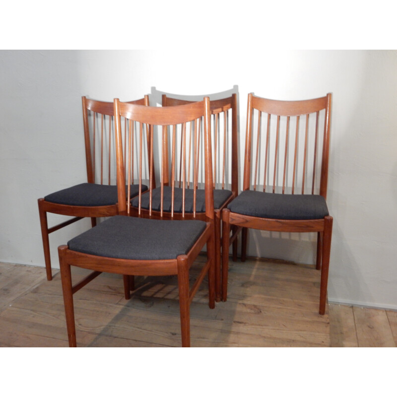 Set of four 422 chairs in teak and grey fabric, Arne VODDER - 1960s