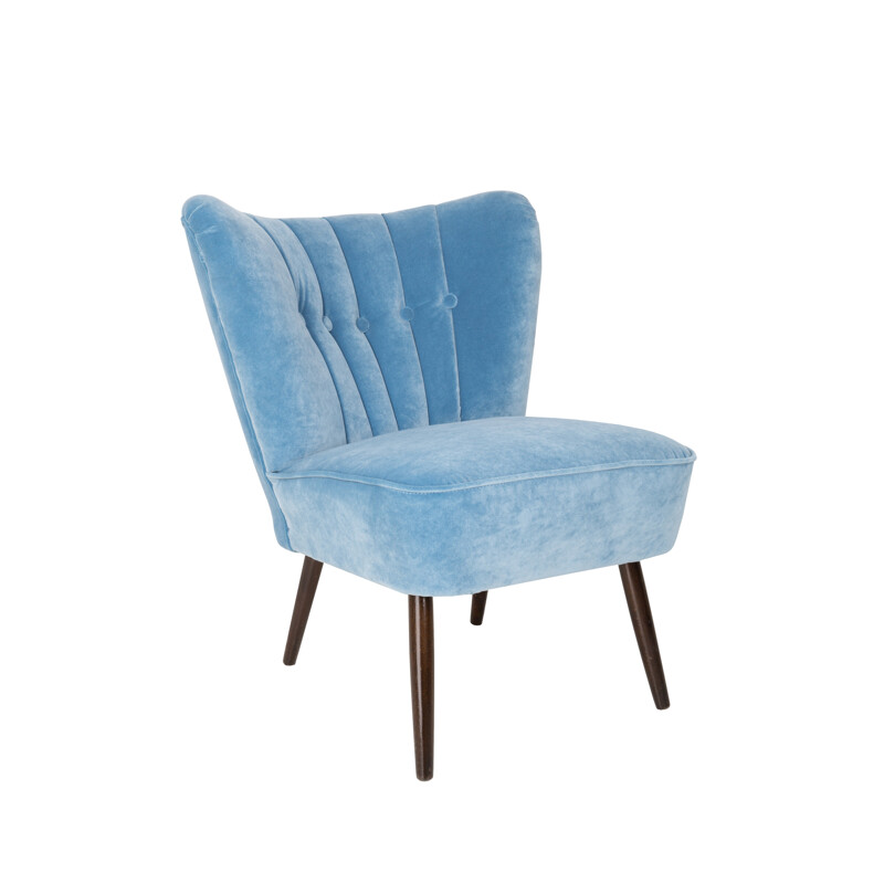 Fauteuil vintage "Baby blue" par Karl Lindner en velours, Allemagne 1960