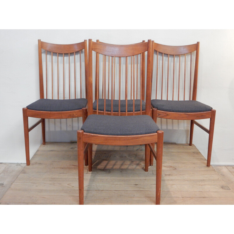 Set of four 422 chairs in teak and grey fabric, Arne VODDER - 1960s