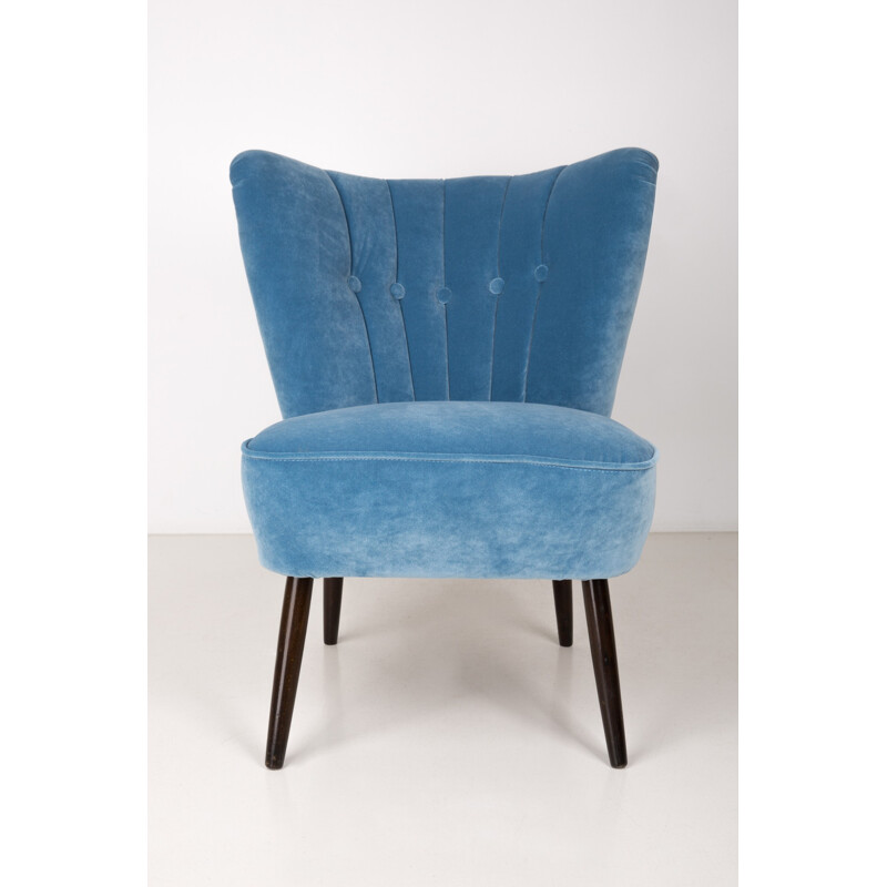 Vintage armchair "Baby blue" by Karl Lindner in velvet, Germany 1960
