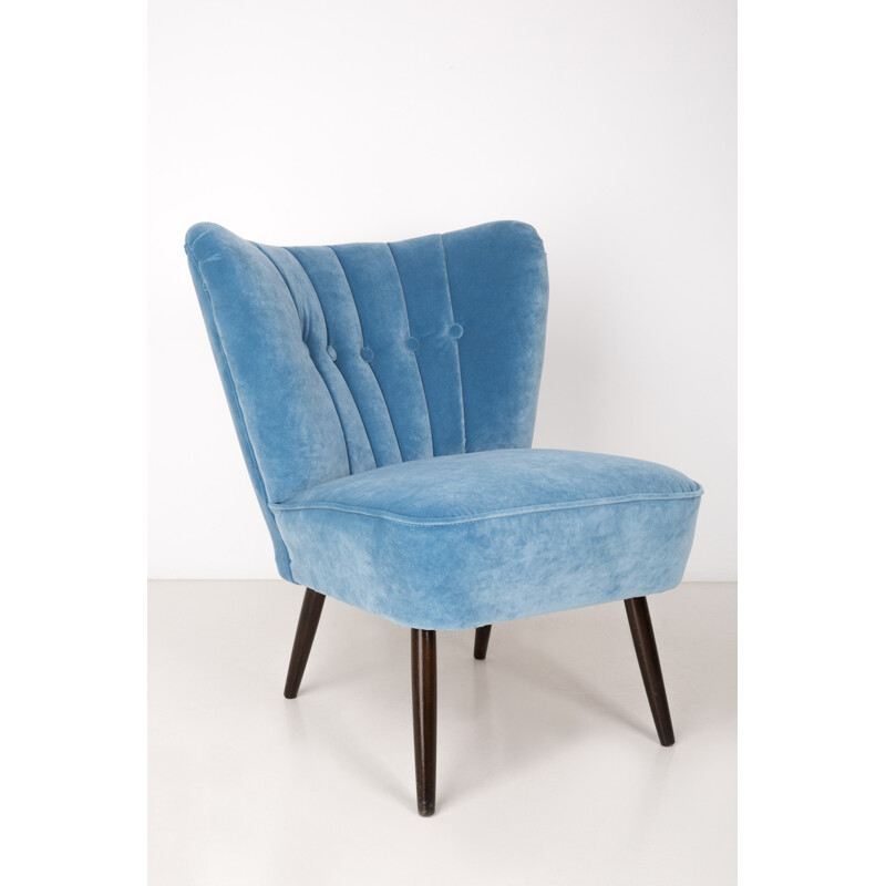 Vintage armchair "Baby blue" by Karl Lindner in velvet, Germany 1960