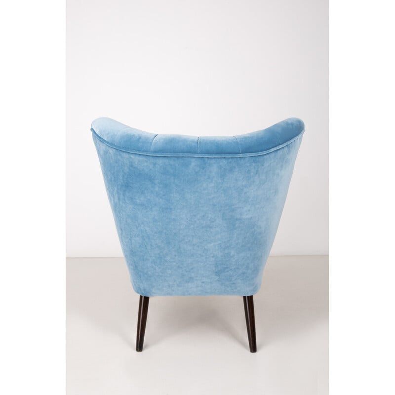 Vintage armchair "Baby blue" by Karl Lindner in velvet, Germany 1960