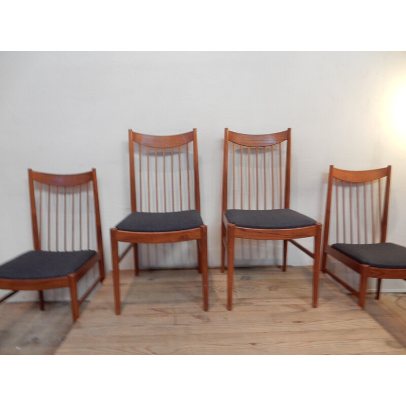 Set of four 422 chairs in teak and grey fabric, Arne VODDER - 1960s