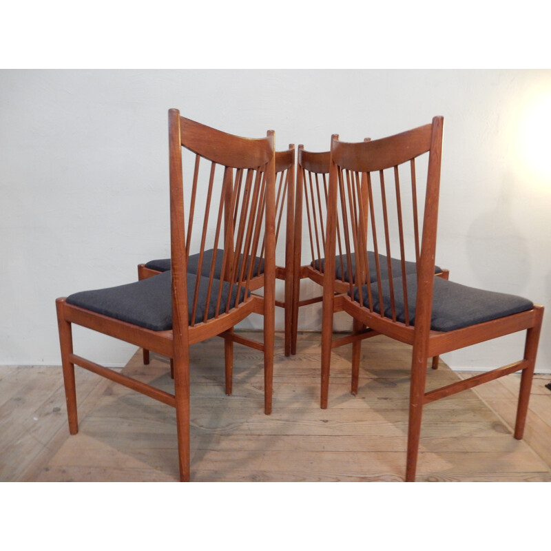 Set of four 422 chairs in teak and grey fabric, Arne VODDER - 1960s