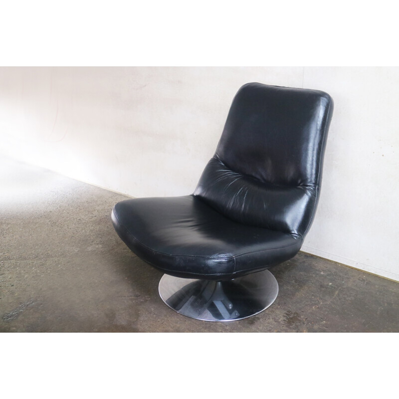 Vintage large reclining lounge chair in  leather - 1970s