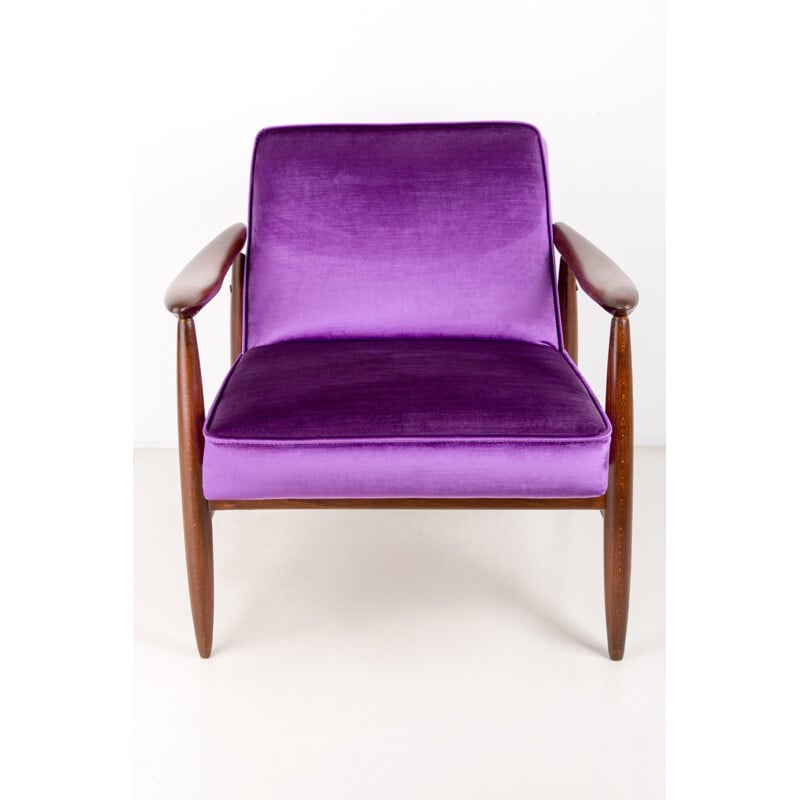 Vintage GFM fauteuil in paars fluweel van Edmund Homa - 1960