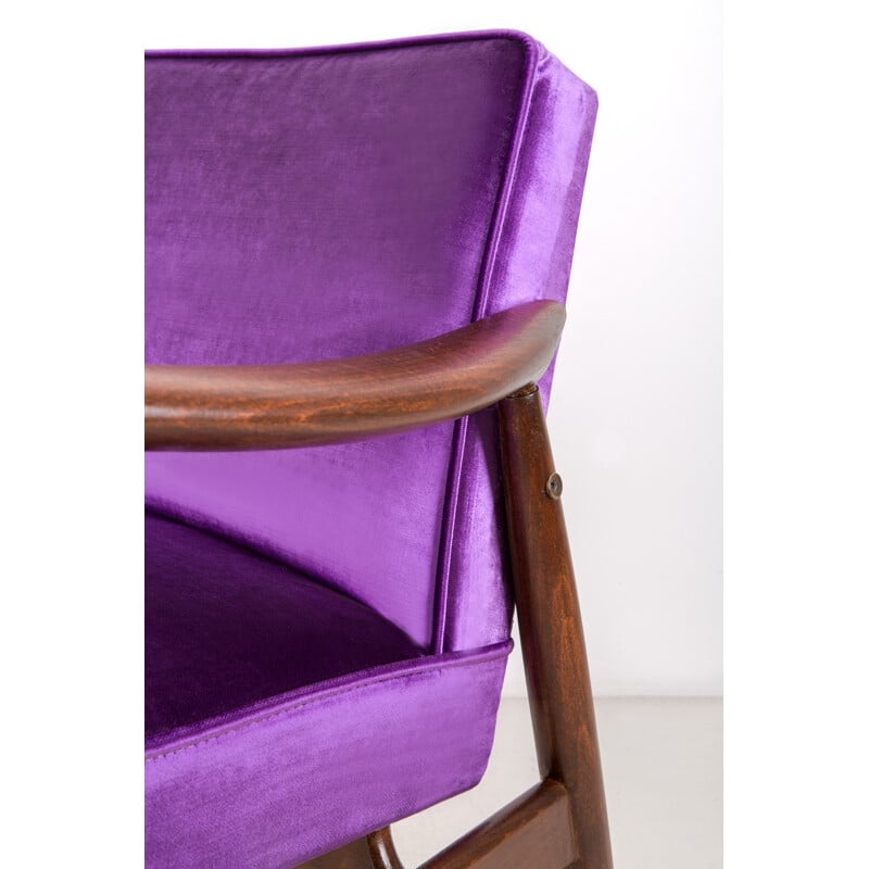 Vintage GFM fauteuil in paars fluweel van Edmund Homa - 1960