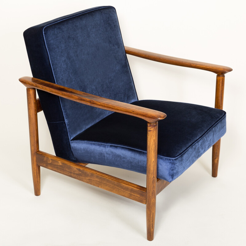 Dark Blue Velvet "GFM-142" Armchair by Edmund Homa - 1960s