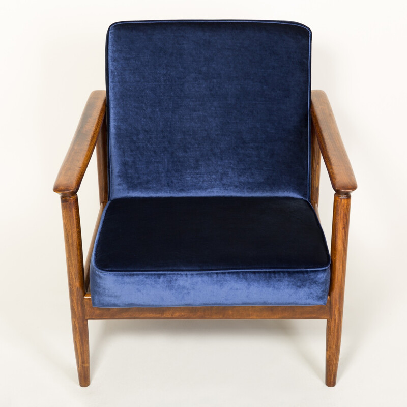GFM-142" Donkerblauwe fluwelen fauteuil van Edmund Homa - 1960