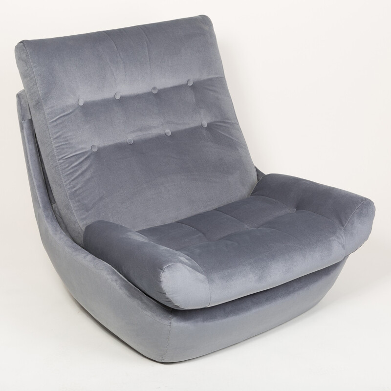 Sillón de terciopelo gris Atlantis de Silesia, 1960