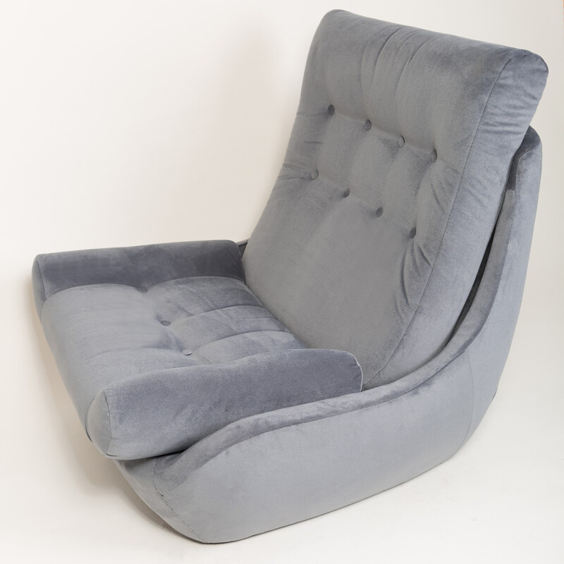 Sillón de terciopelo gris Atlantis de Silesia, 1960