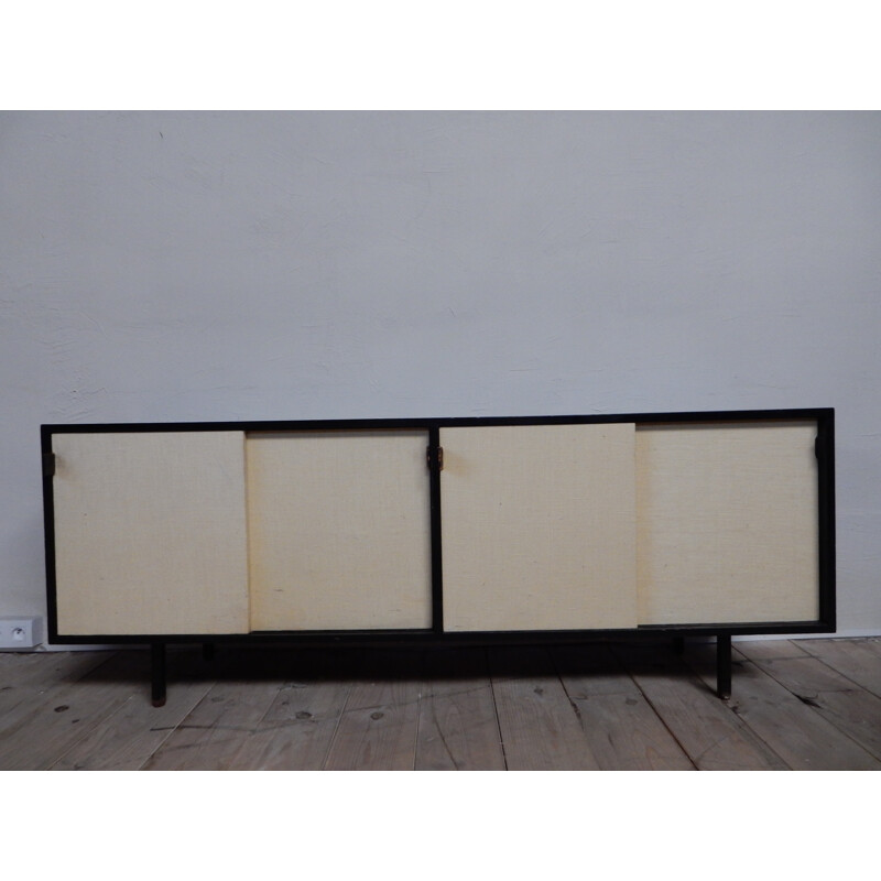 Sideboard in wood, raphia, leather and metal, Florence KNOLL - 1960s