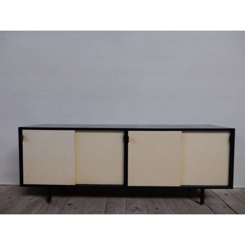 Sideboard in wood, raphia, leather and metal, Florence KNOLL - 1960s