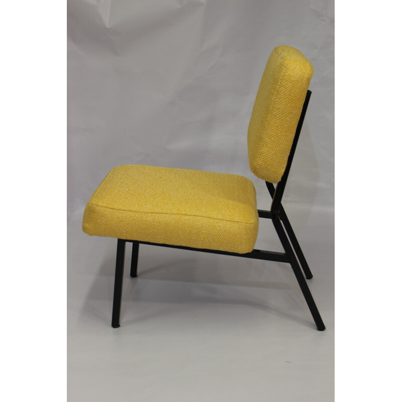 Vintage yellow armchair by Pierre Guariche - 1950s