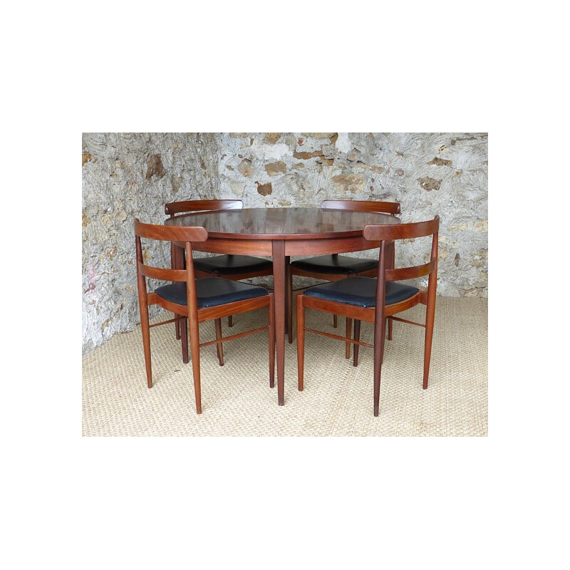 Vintage scandinavian round dining table in Rio rosewood - 1960s