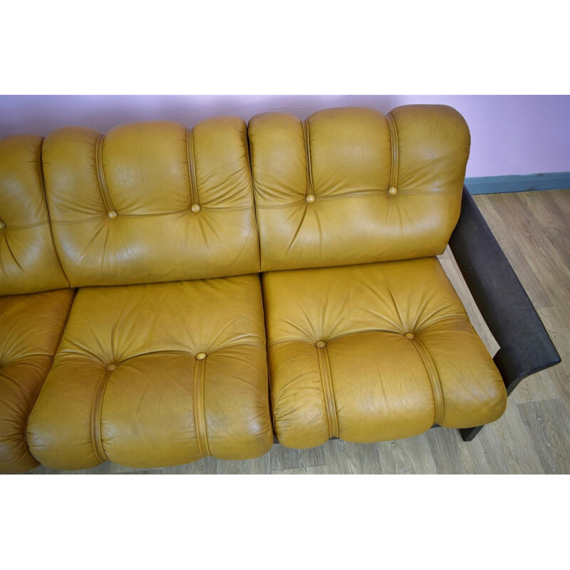 Vintage Norwegian living room set in tan leather - 1970s