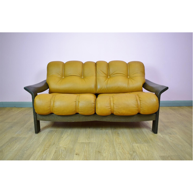 Vintage Norwegian living room set in tan leather - 1970s