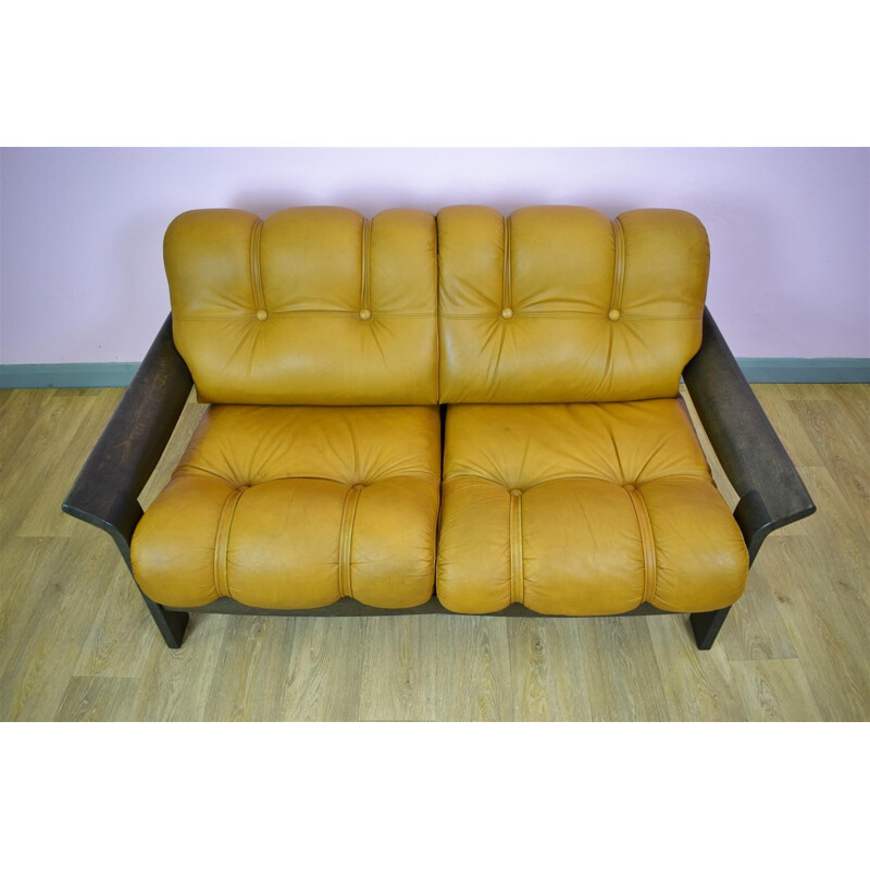 Vintage Norwegian living room set in tan leather - 1970s