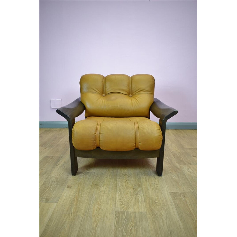 Vintage Norwegian living room set in tan leather - 1970s