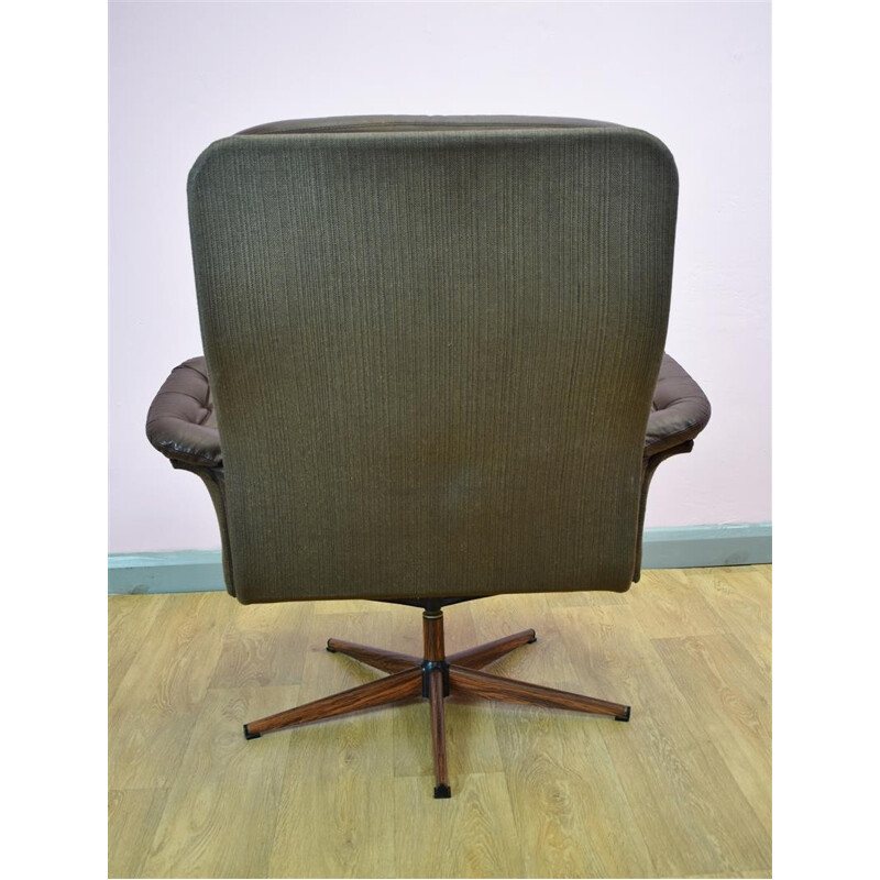 Vintage Danish Brown Leather Swivel Lounge Arm Chair - 1970s
