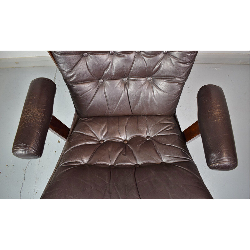 Vintage Brown Leather Lounge Armchair by Sigurd Ressell - 1970s