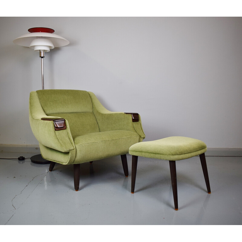 Fauteuil vintage et tabouret en palissandre de H.W Klein pour Bramin - 1960