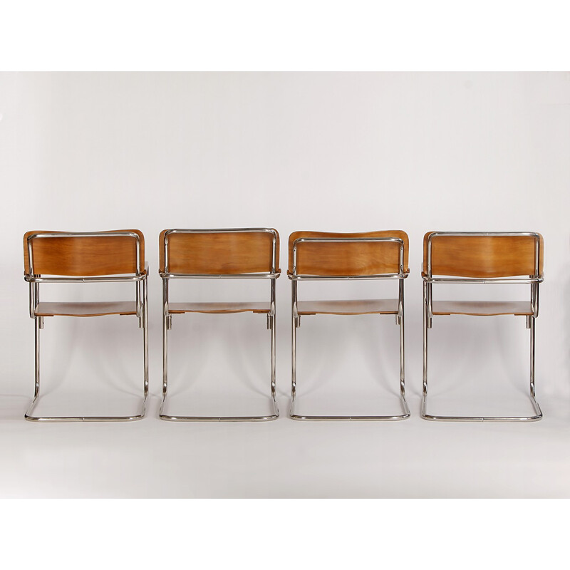 Set of 4 Vintage Tubular Steel Chairs Czech Bauhaus - 1930s