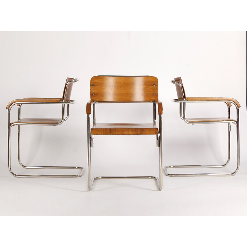 Set of 4 Vintage Tubular Steel Chairs Czech Bauhaus - 1930s