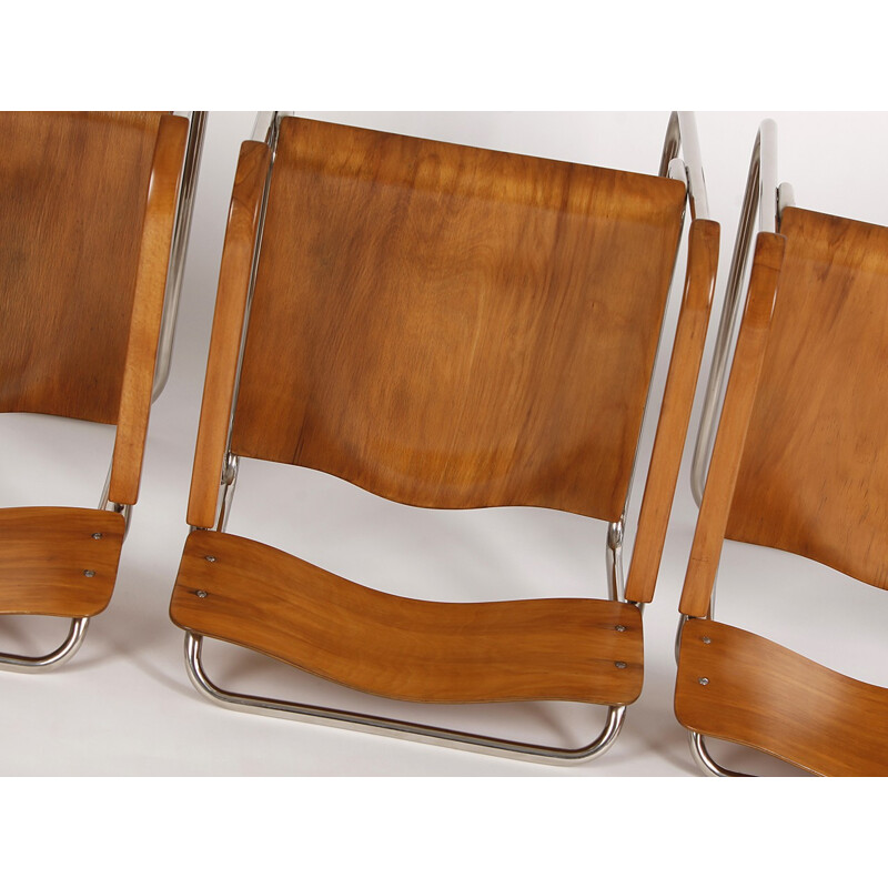 Lot de 4 chaises vintages tubulaires en acier tchèque Bauhaus - 1930