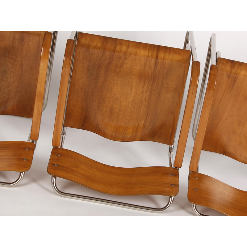 Set of 4 Vintage Tubular Steel Chairs Czech Bauhaus - 1930s