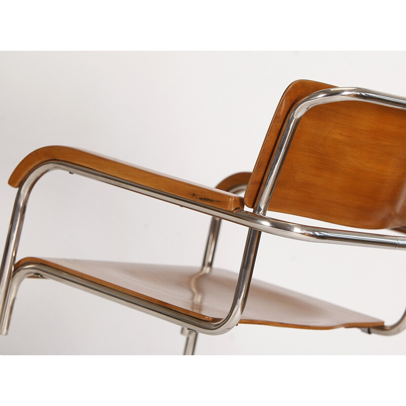 Lot de 4 chaises vintages tubulaires en acier tchèque Bauhaus - 1930