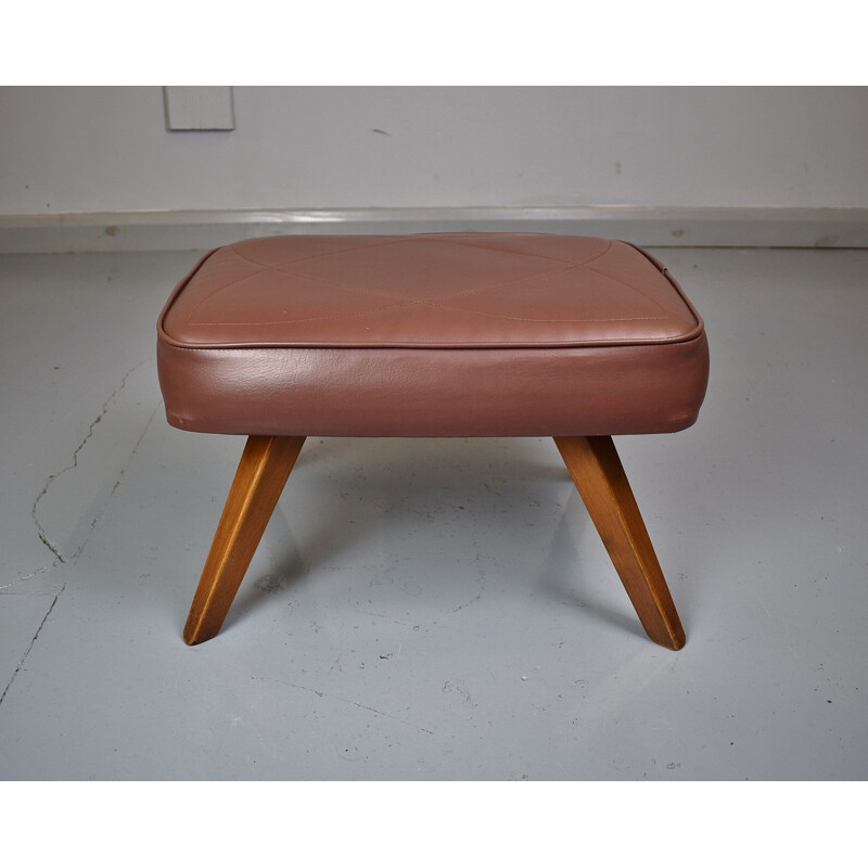 Tabouret en simili cuir marron vintage - 1970