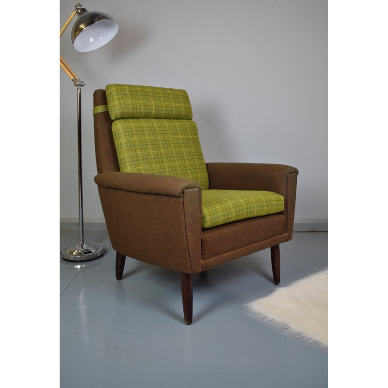 Vintage Danish Newly Upholstered Green Wool Armchair - 1960s