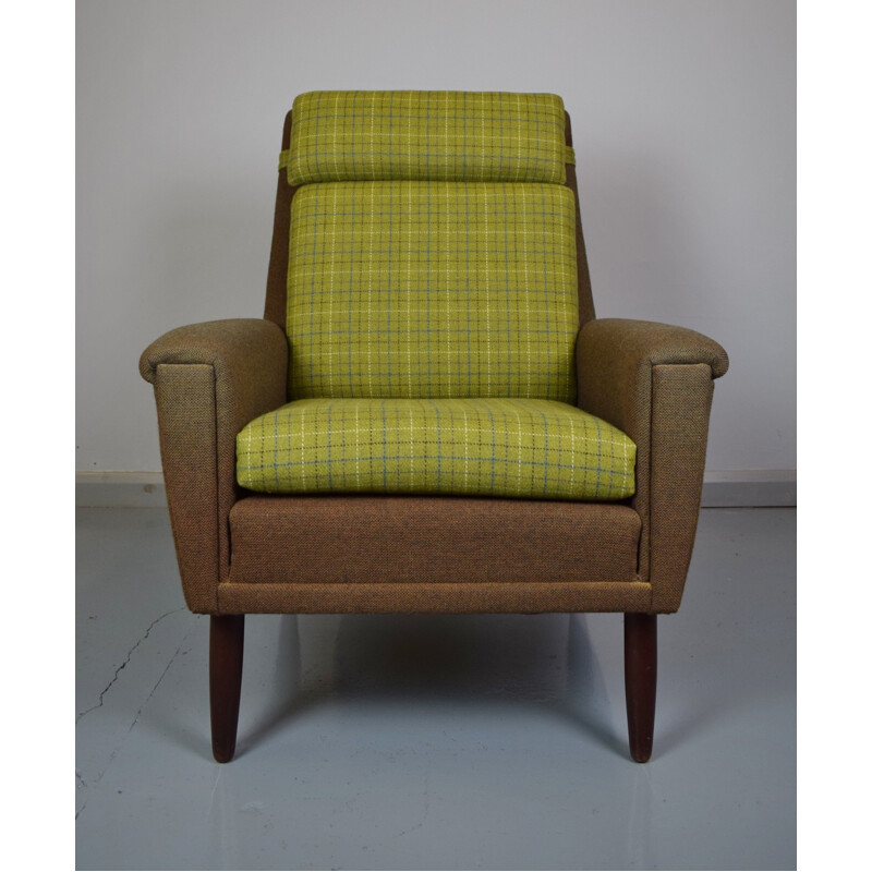 Vintage Danish Newly Upholstered Green Wool Armchair - 1960s