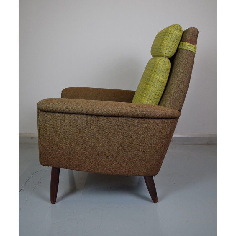 Vintage Danish Newly Upholstered Green Wool Armchair - 1960s
