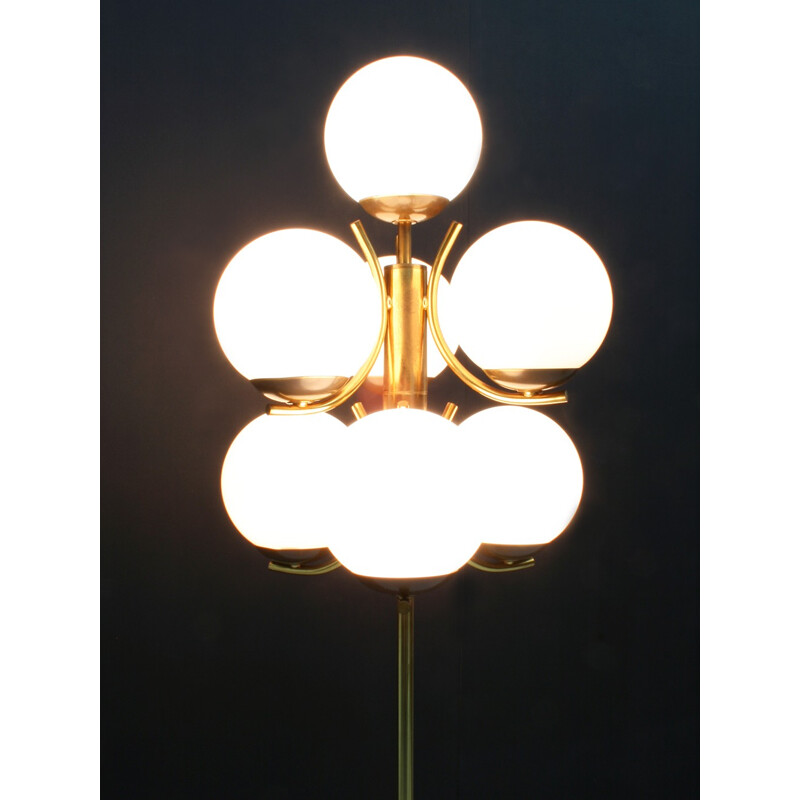 Golden 7 Armed Opal Glass Floor Lamp - 1960s