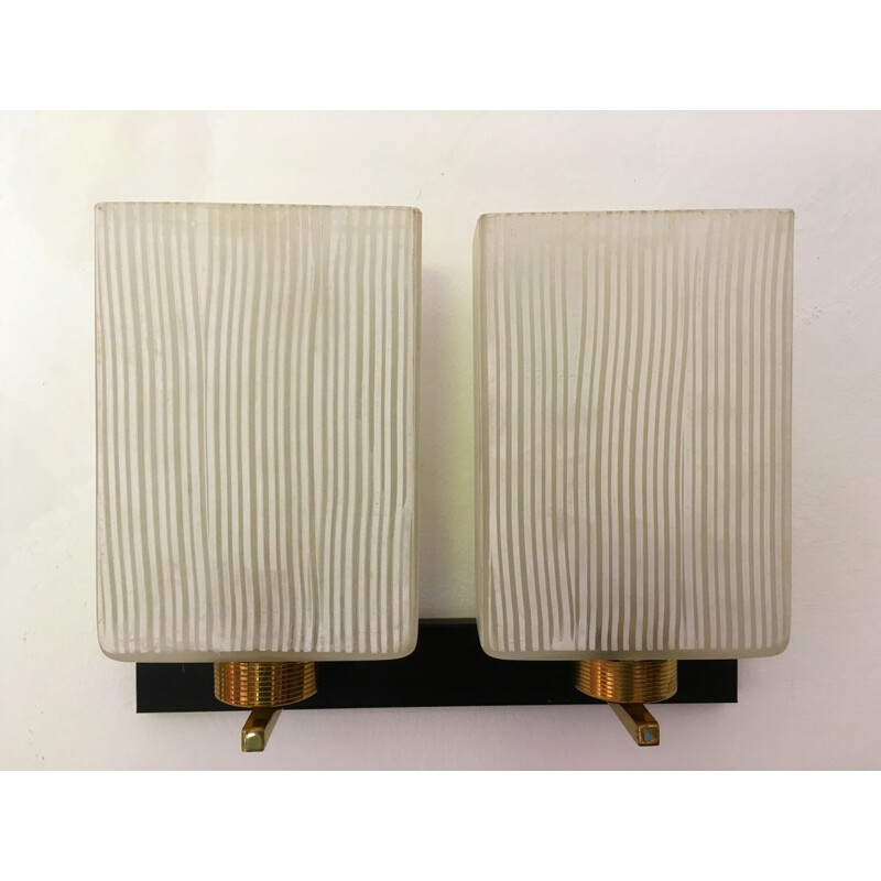 Set of 2 vintage wall lamps in brass and metal - 1950s