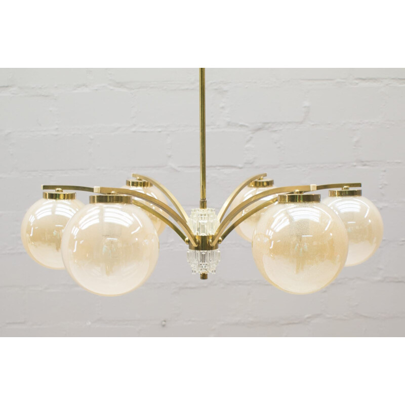 Vintage Golden 6-Arm Chandelier - 1960s