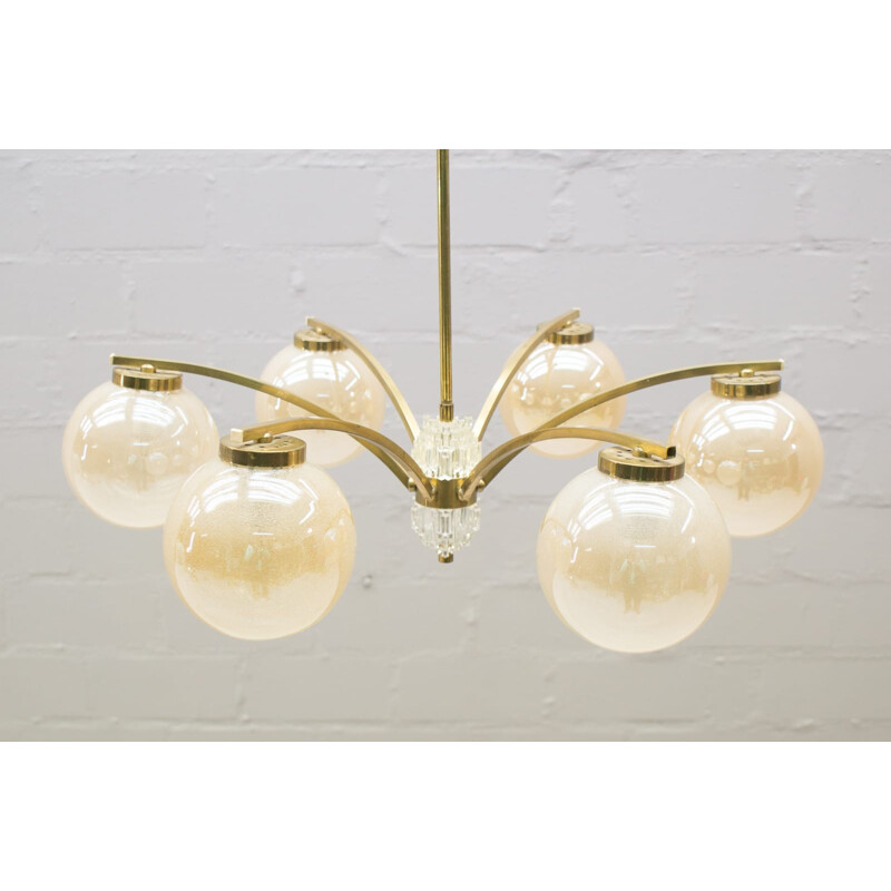 Vintage Golden 6-Arm Chandelier - 1960s