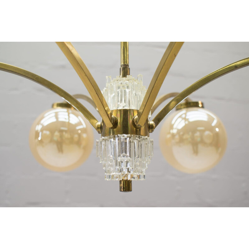 Vintage Golden 6-Arm Chandelier - 1960s