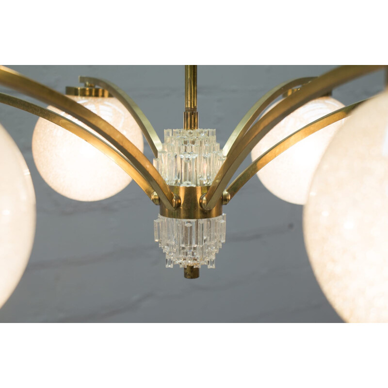 Vintage Golden 6-Arm Chandelier - 1960s