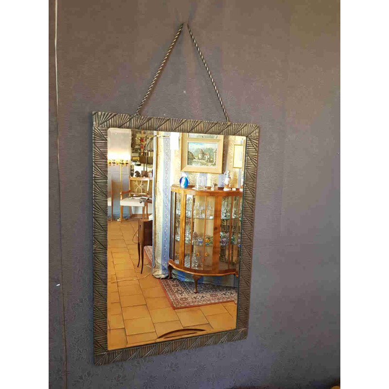 Vintage french mirror in hammered wrought iron - 1940s