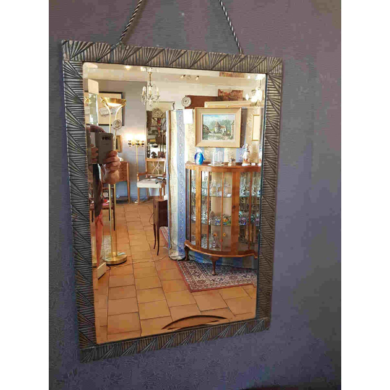 Vintage french mirror in hammered wrought iron - 1940s