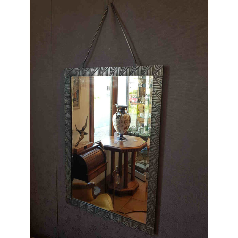 Vintage french mirror in hammered wrought iron - 1940s