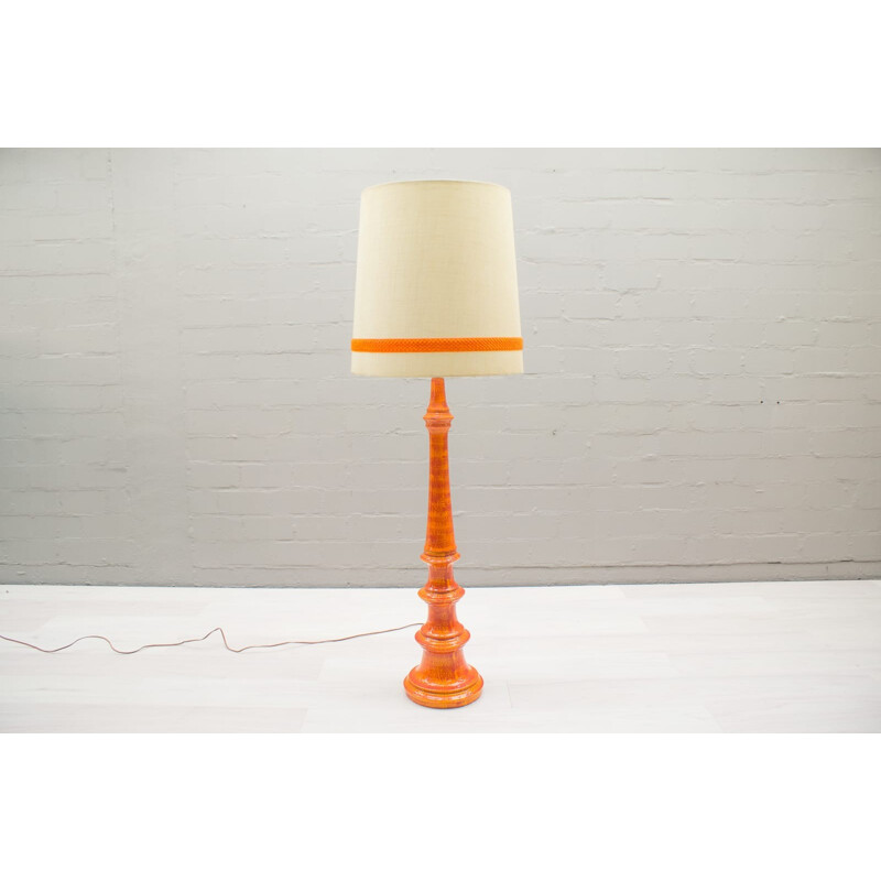 Vintage Large Floor Lamp in Orange Ceramic - 1960s