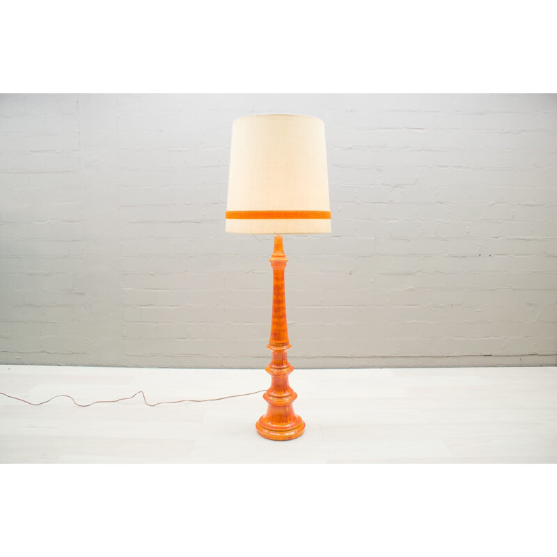Vintage Large Floor Lamp in Orange Ceramic - 1960s