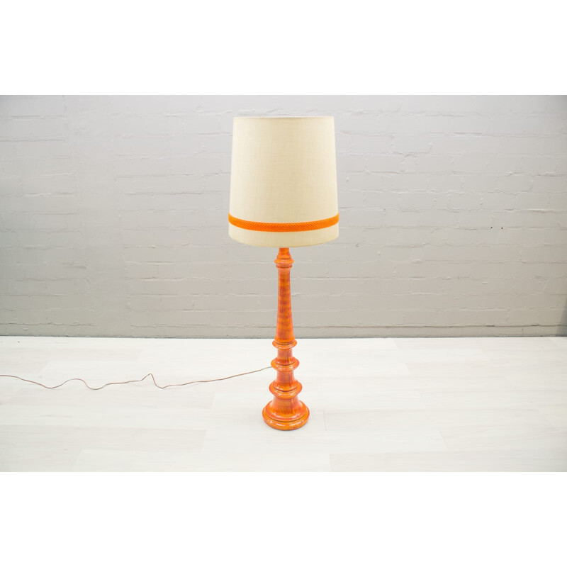 Vintage Large Floor Lamp in Orange Ceramic - 1960s