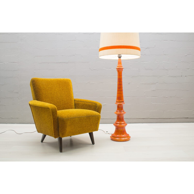 Vintage Large Floor Lamp in Orange Ceramic - 1960s