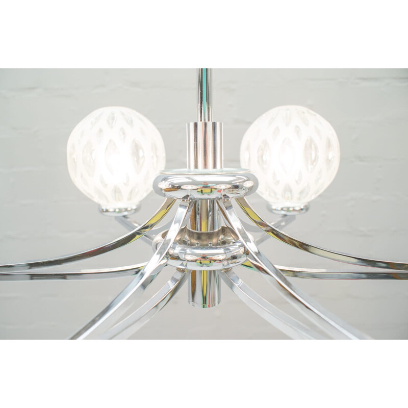 Vintage chrome and glass chandelier, 1970