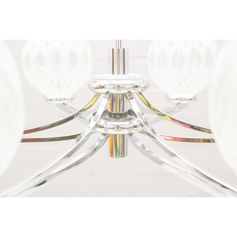Vintage chrome and glass chandelier, 1970